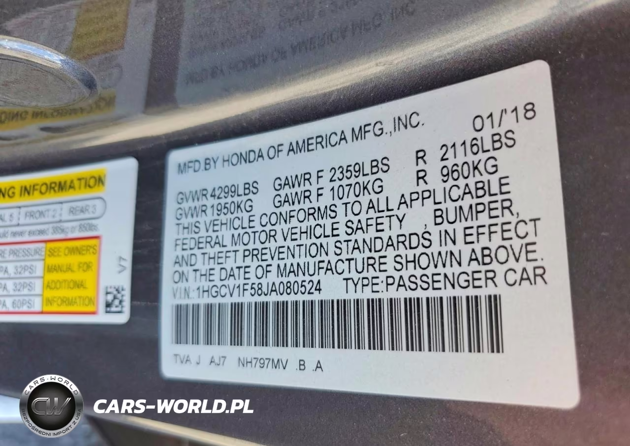 2018 Honda Accord Exl VIN:1HGCV1F58JA080524 - 12