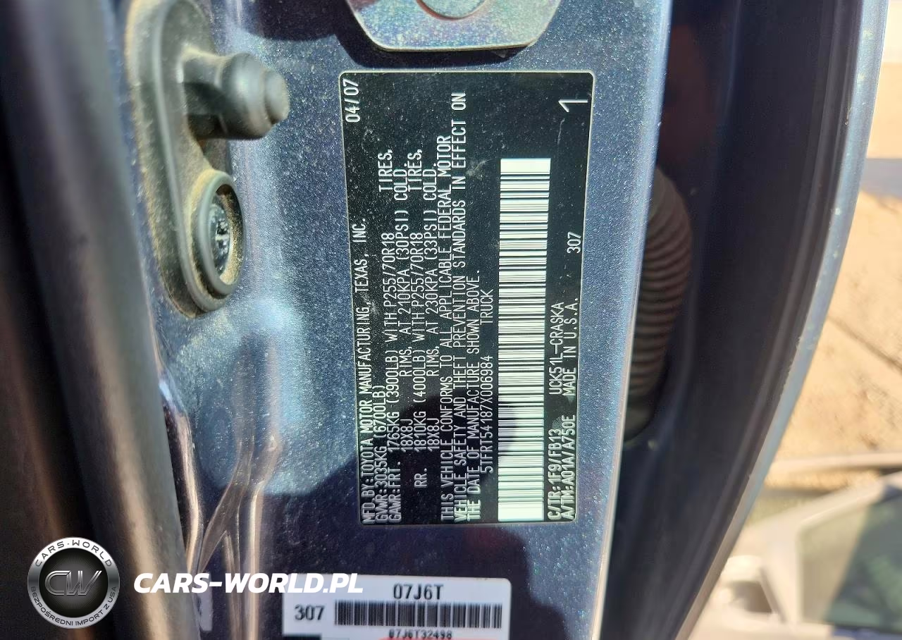 2007 Toyota Tundra Sr5 VIN:5TFRT54187X006984 - 12