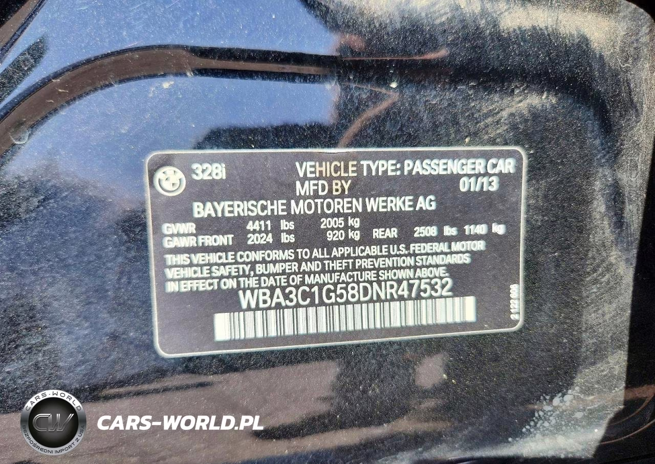 2013 BMW 328 I Sulev VIN:WBA3C1G58DNR47532 - 12