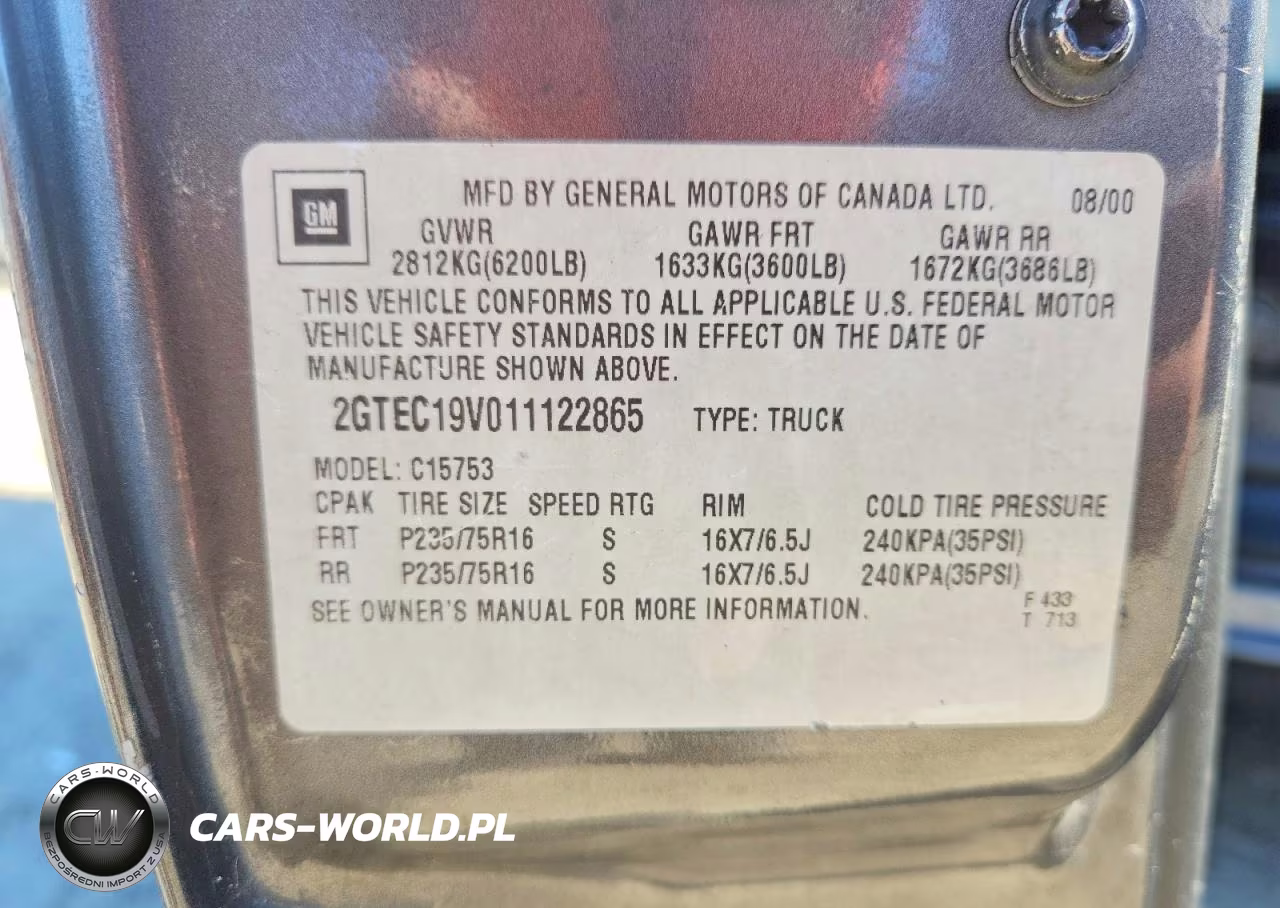 2001 GMC New Sierra C1500 VIN:2GTEC19V011122865 - 12