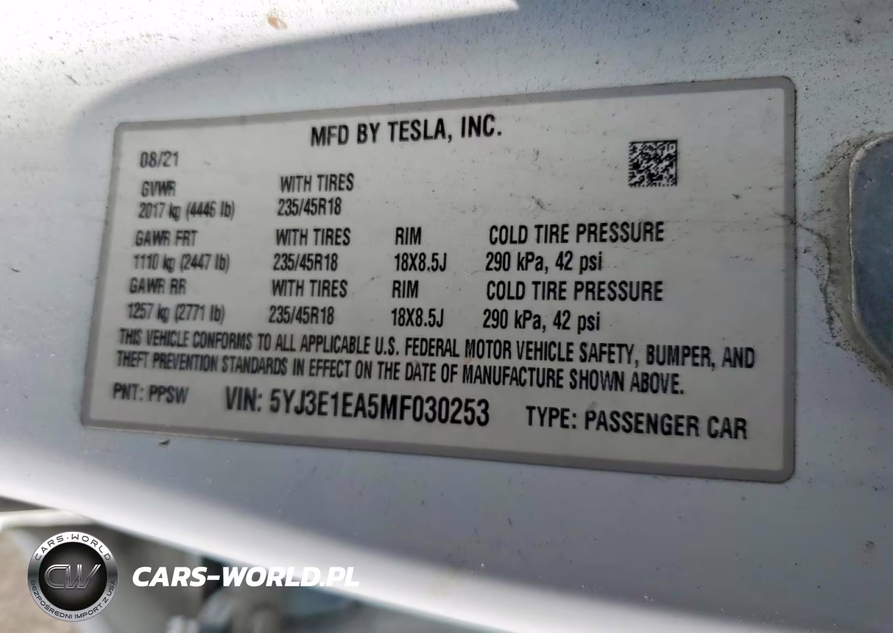 2021 Tesla Model 3 VIN:5YJ3E1EA5MF030253 - 12