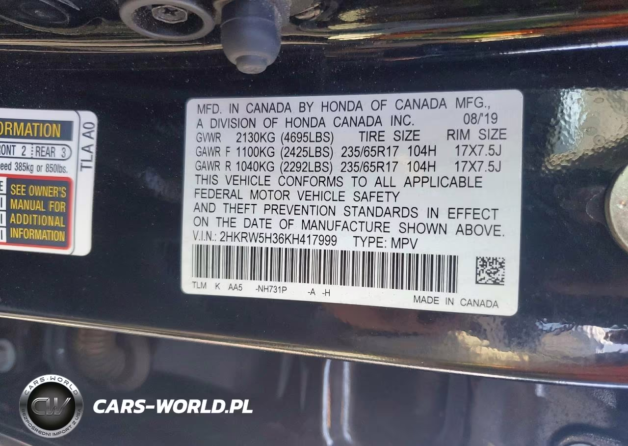 2019 Honda Cr-V Lx VIN:2HKRW5H36KH417999 - 12