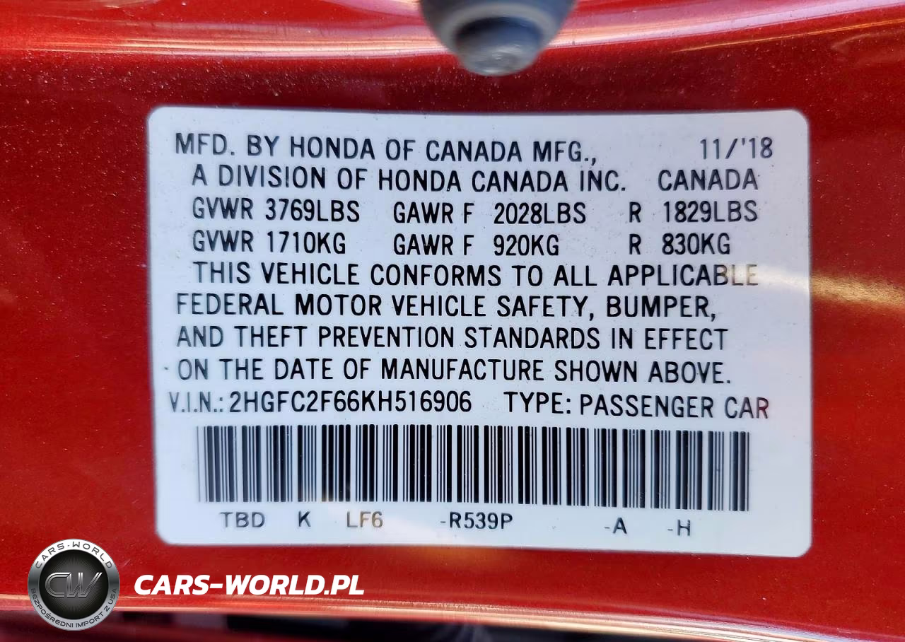 2019 Honda Civic Lx VIN:2HGFC2F66KH516906 - 12