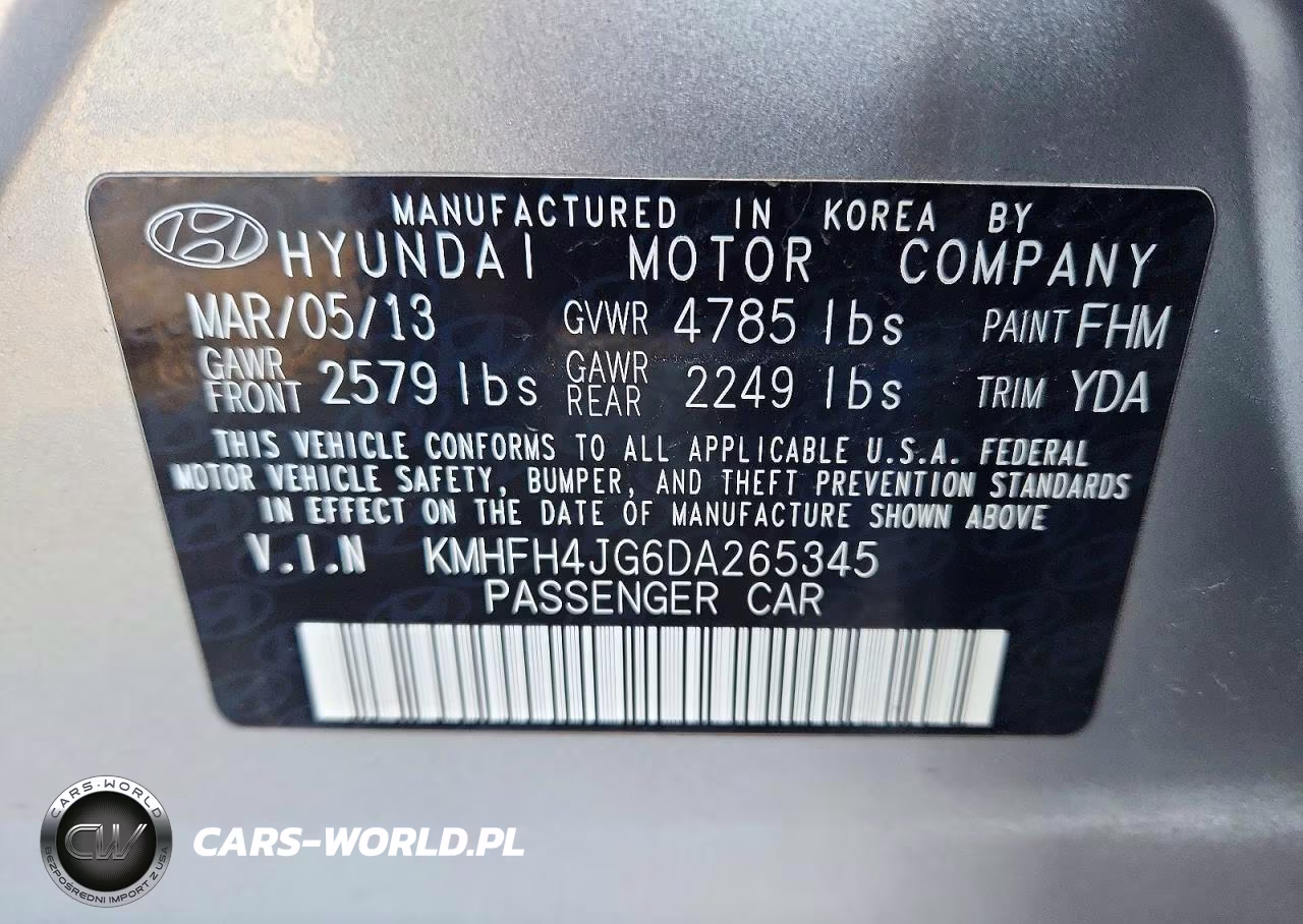 2013 Hyundai Azera Base VIN:KMHFH4JG6DA265345 - 13