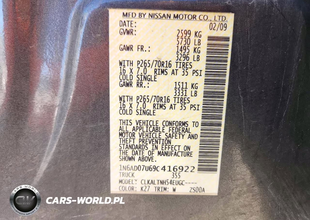2009 Nissan Frontier Se V6 VIN:1N6AD07U69C416922 - 12