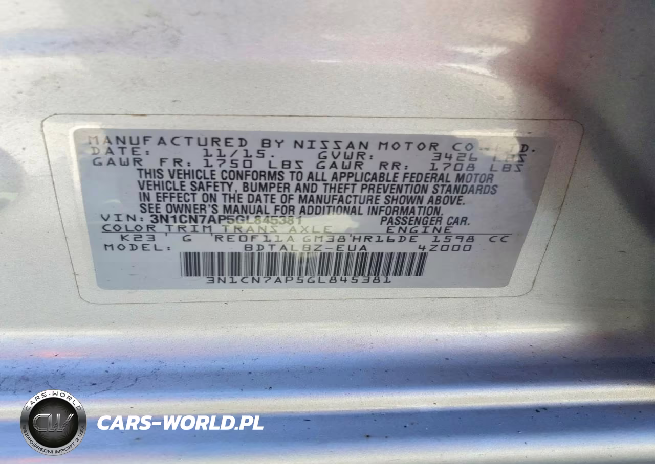 2016 Nissan Versa 1.6 Sv VIN:3N1CN7AP5GL845381 - 13