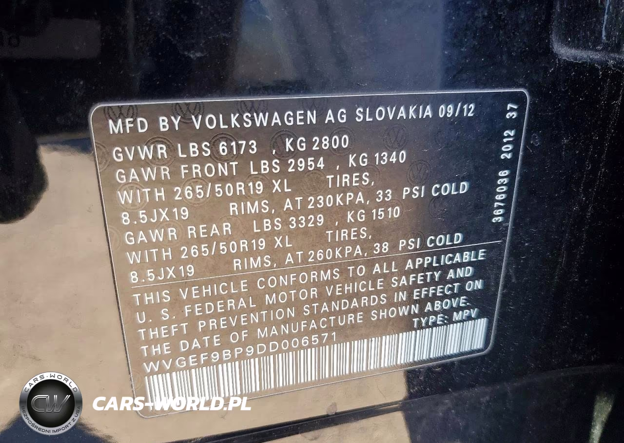 2013 Volkswagen Touareg V6 VIN:WVGEF9BP9DD006571 - 14