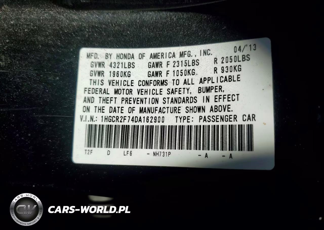 2013 Honda Accord Ex VIN:1HGCR2F74DA162900 - 12