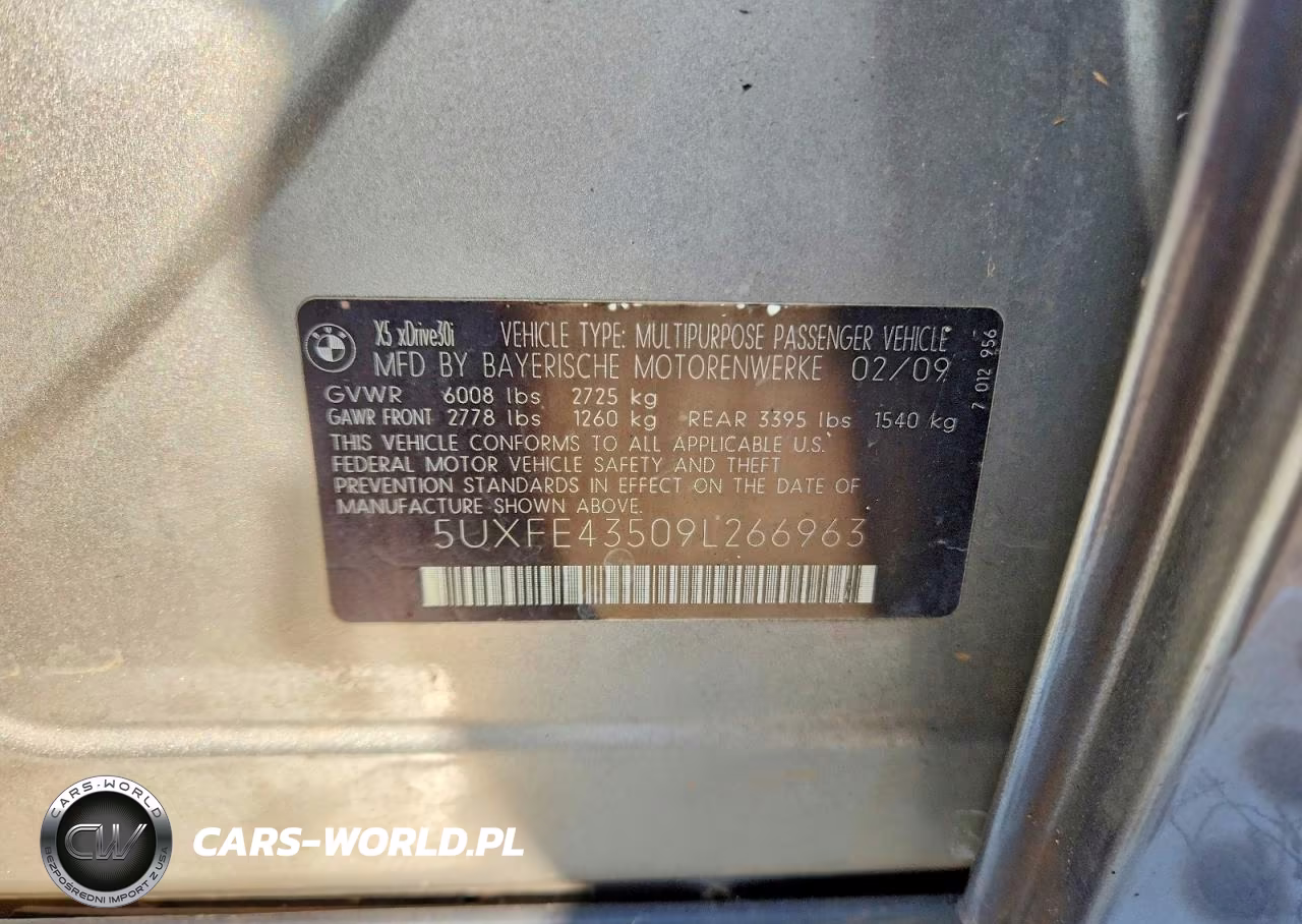 2009 BMW X5 xDrive30I VIN:5UXFE43509L266963 - 13