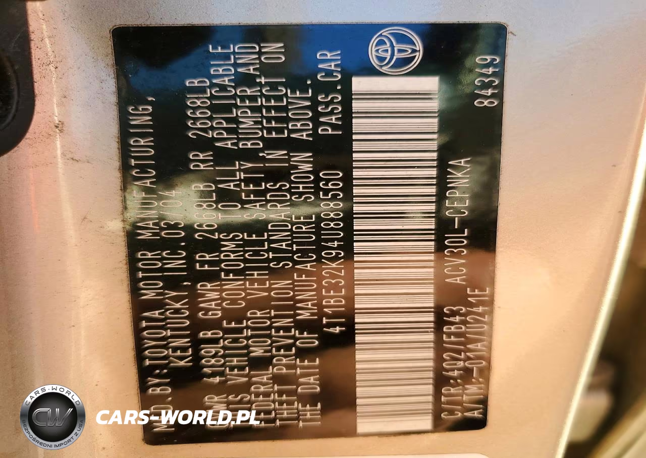 2004 Toyota Camry Le VIN:4T1BE32K94U888560 - 12