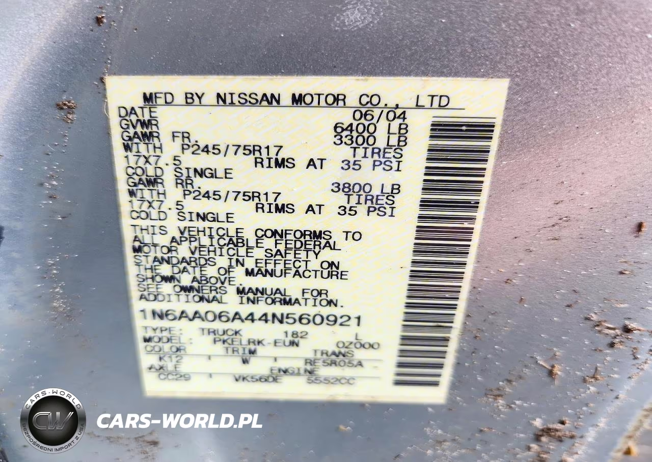 2004 Nissan Titan Xe VIN:1N6AA06A44N560921 - 13