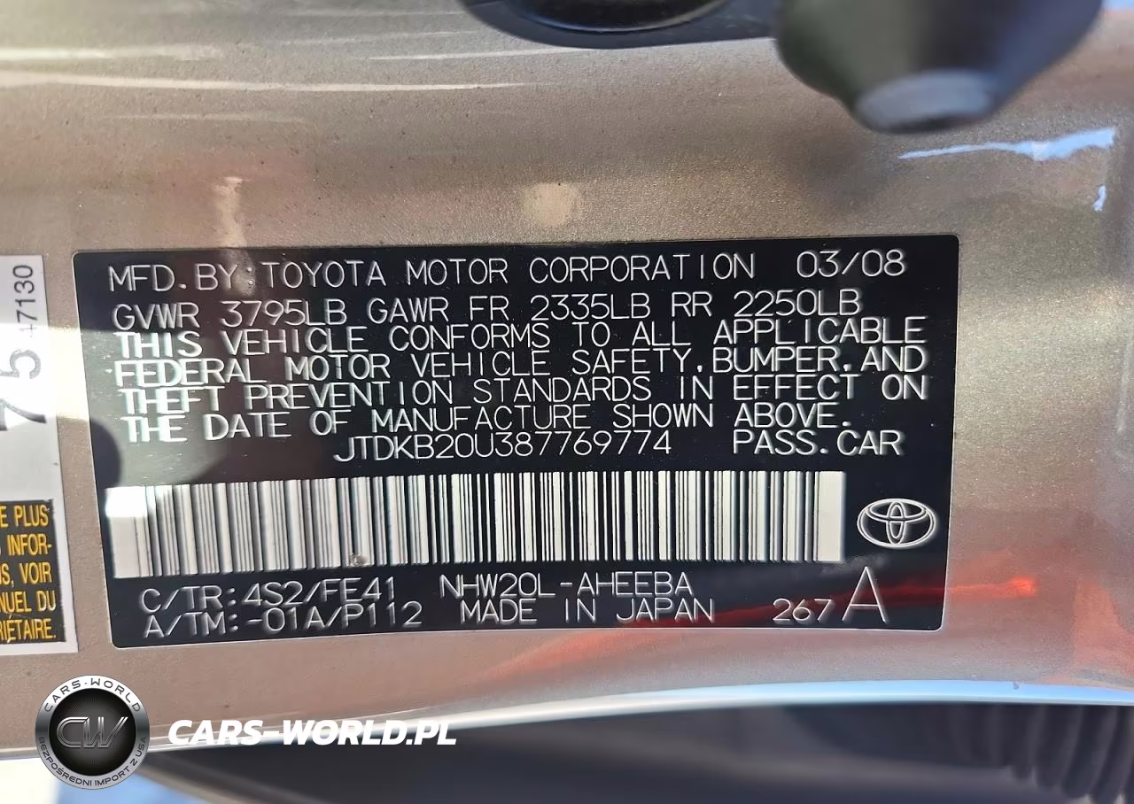 2008 Toyota Prius Base VIN:JTDKB20U387769774 - 12