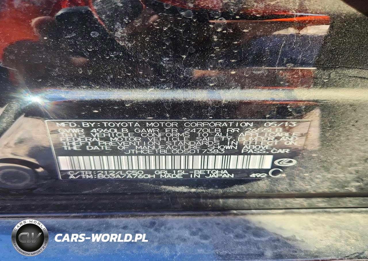 2013 Lexus Gs 350 VIN:JTHCE1BL0D5017383 - 12