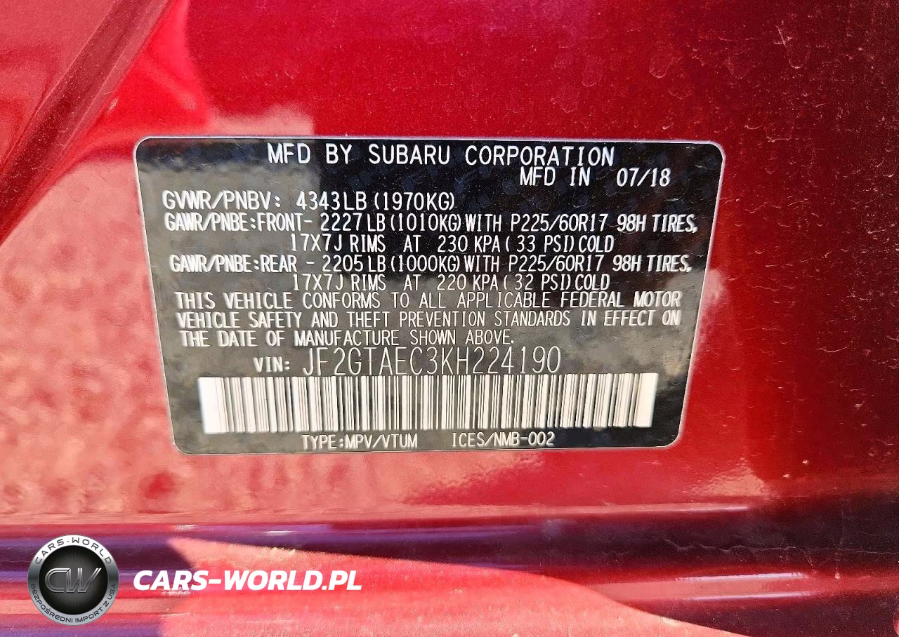 2019 Subaru Crosstrek Premium VIN:JF2GTAEC3KH224190 - 13