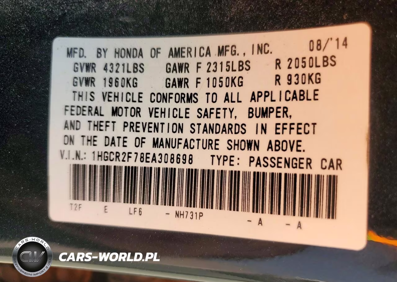 2014 Honda Accord Ex VIN:1HGCR2F78EA308698 - 13