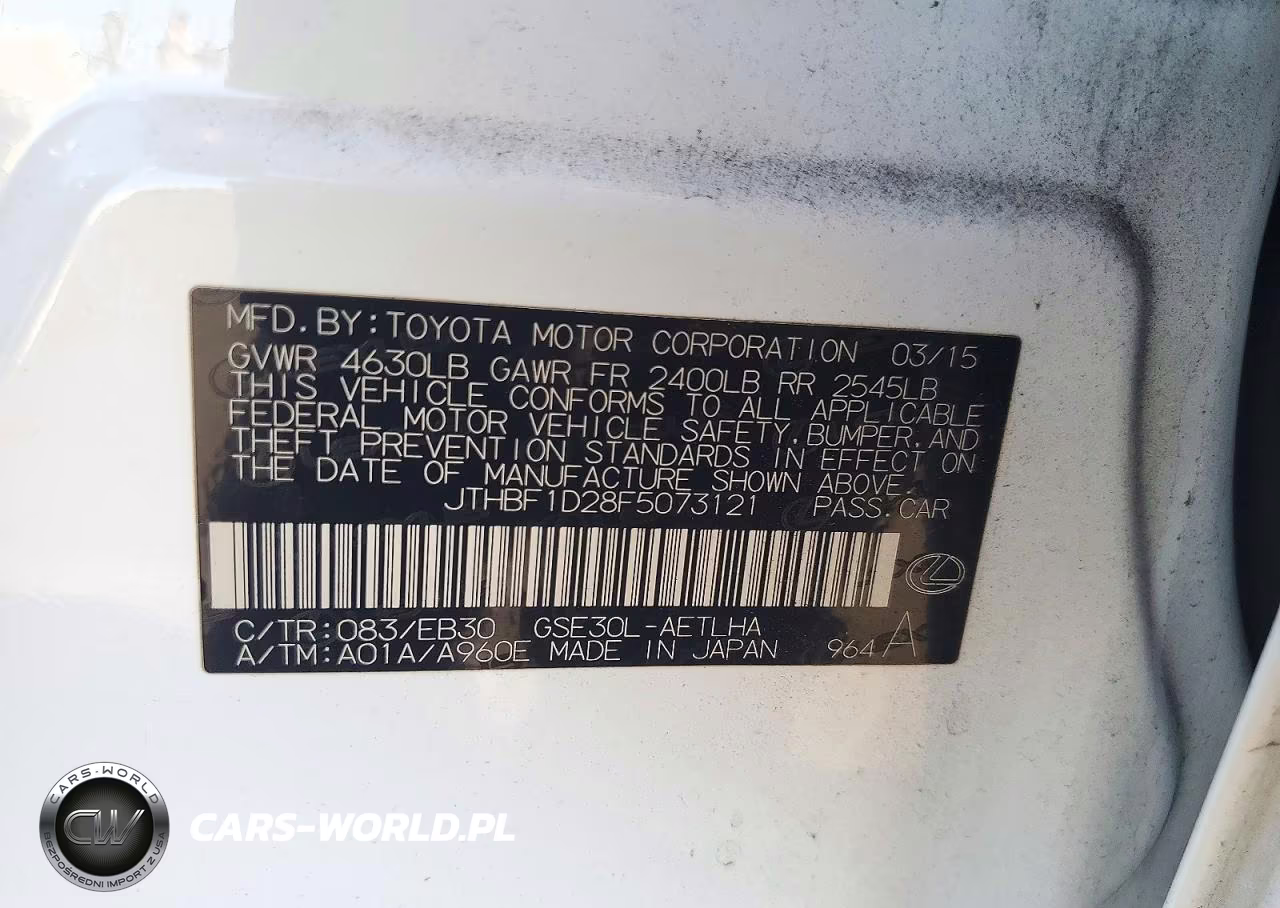 2015 Lexus Is 250 VIN:JTHBF1D28F5073121 - 12