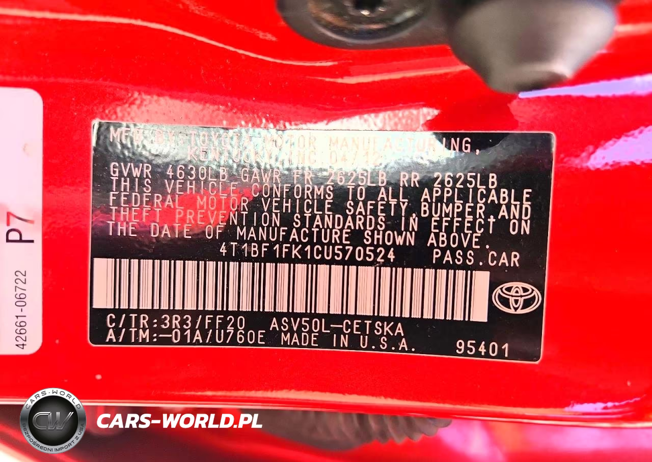 2012 Toyota Camry Se VIN:4T1BF1FK1CU570524 - 12