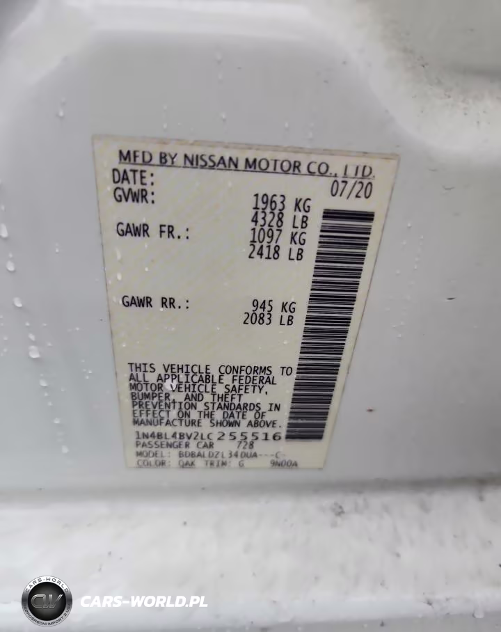 2020 Nissan Altima S VIN:1N4BL4BV2LC255516 - 12