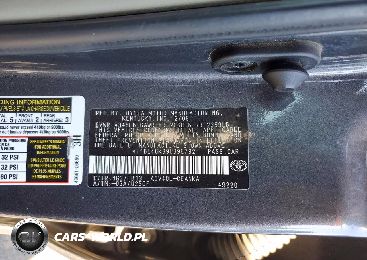 2009 Toyota Camry Le VIN:4T1BE46K39U396792 - 13