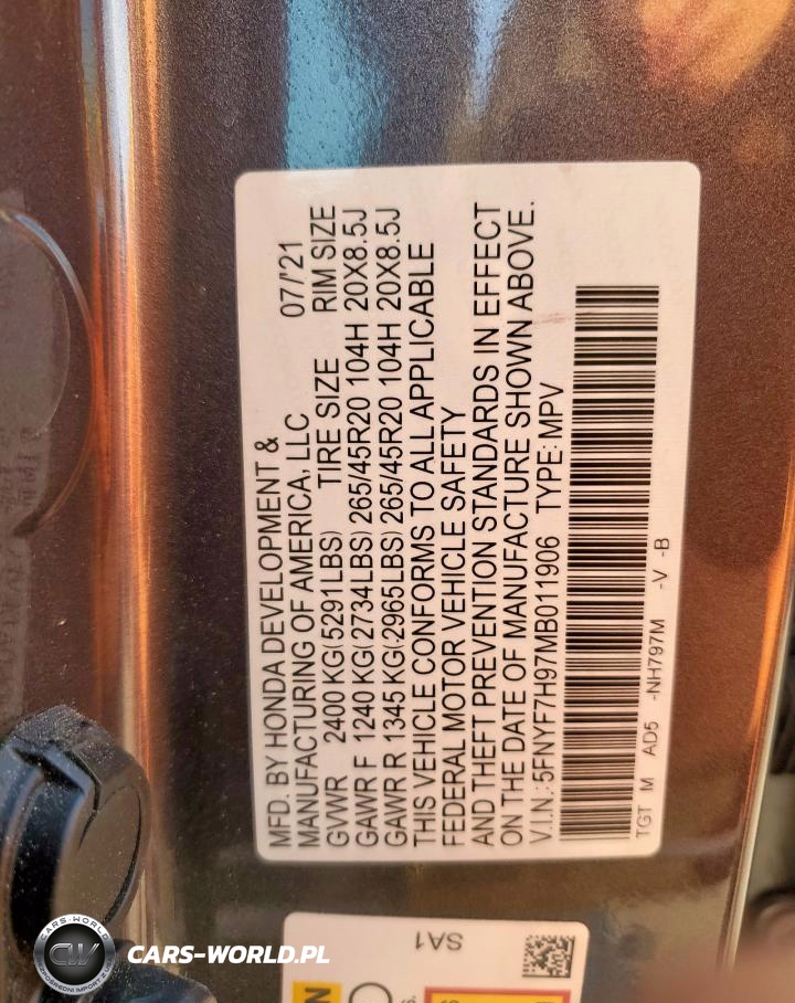 2021 Honda Passport Touring VIN:5FNYF7H97MB011906 - 13