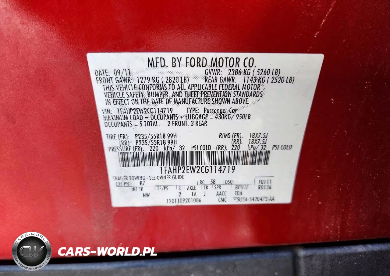 2012 Ford Taurus Sel VIN:1FAHP2EW2CG114719 - 12