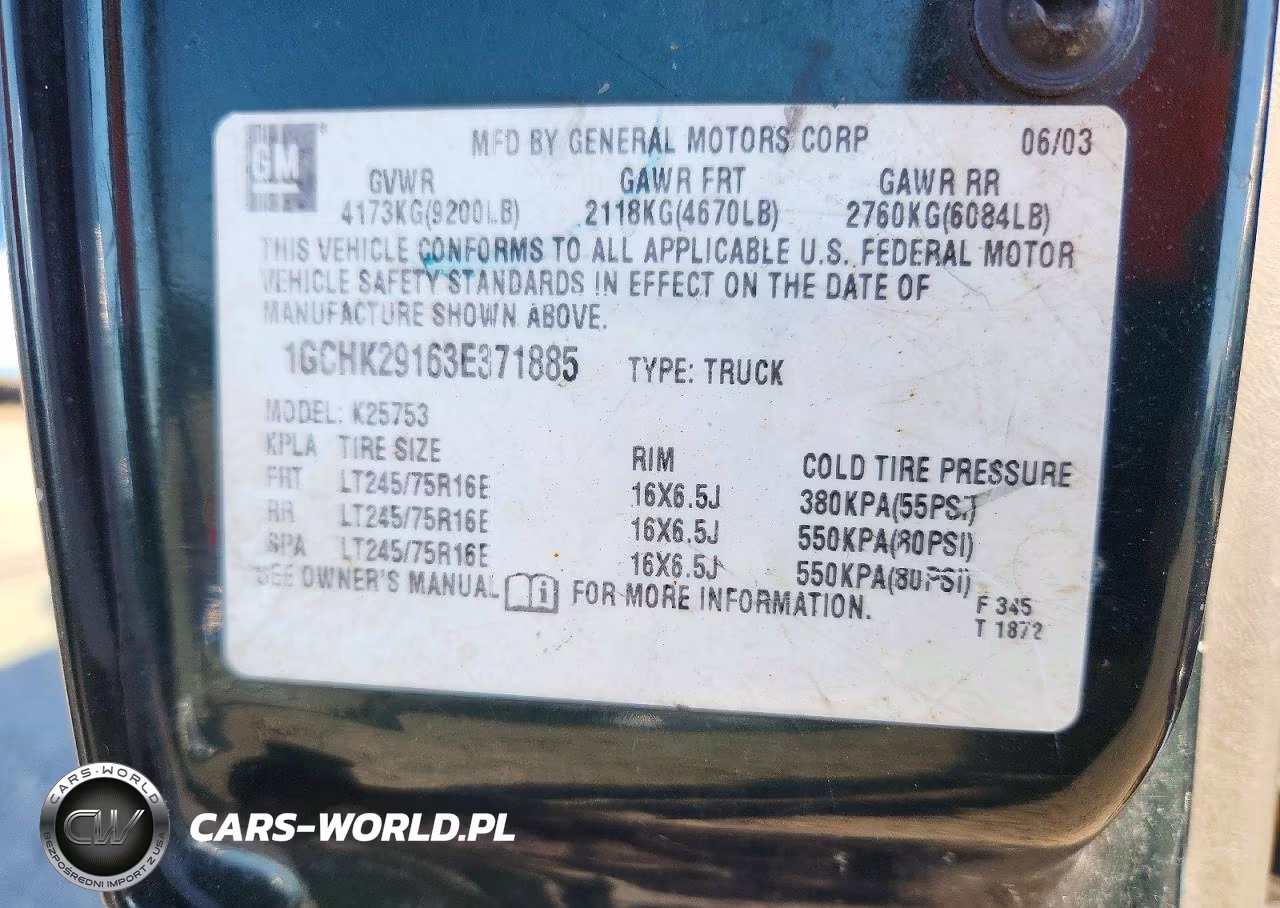 2003 Chevrolet Silverado K2500 Heavy Duty VIN:1GCHK29163E371885 - 12