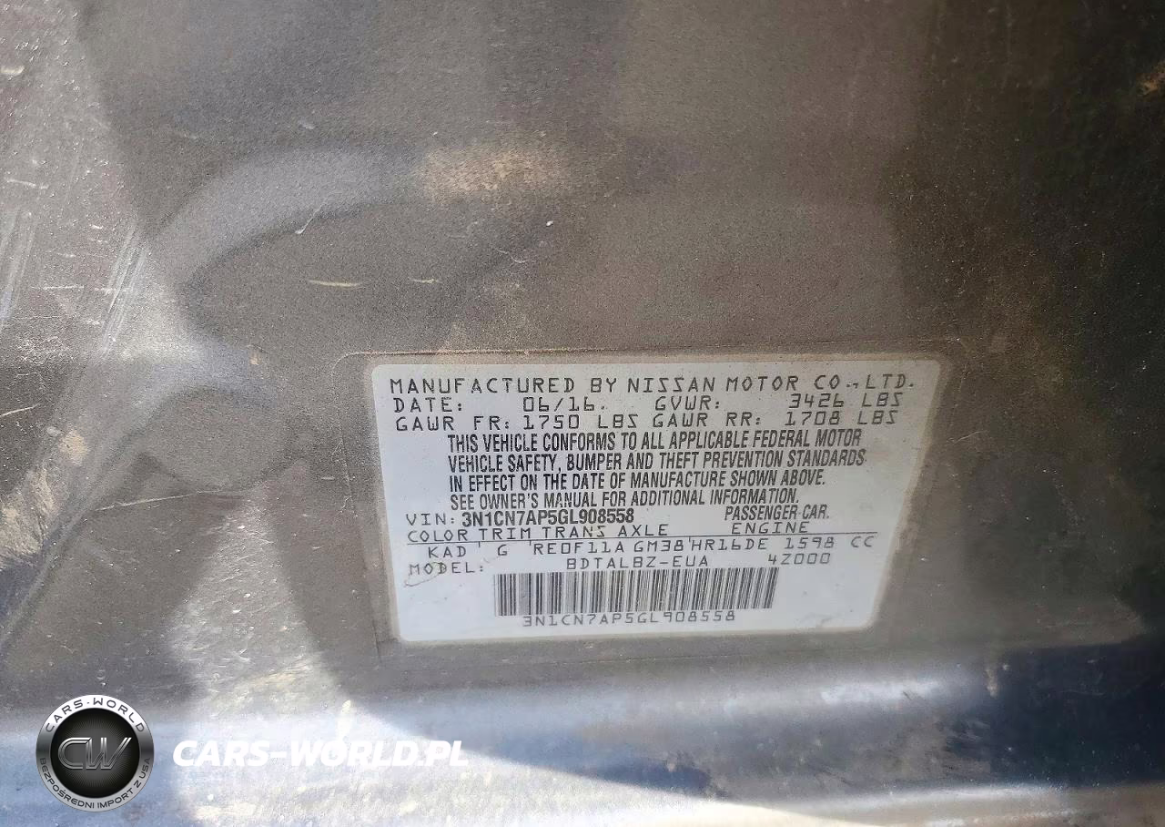2016 Nissan Versa 1.6 Sv VIN:3N1CN7AP5GL908558 - 12
