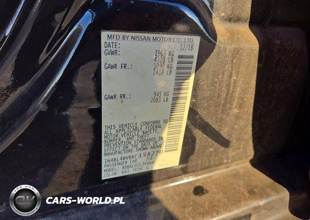 2019 Nissan Altima S VIN:1N4BL4BV6KC158270 - 12