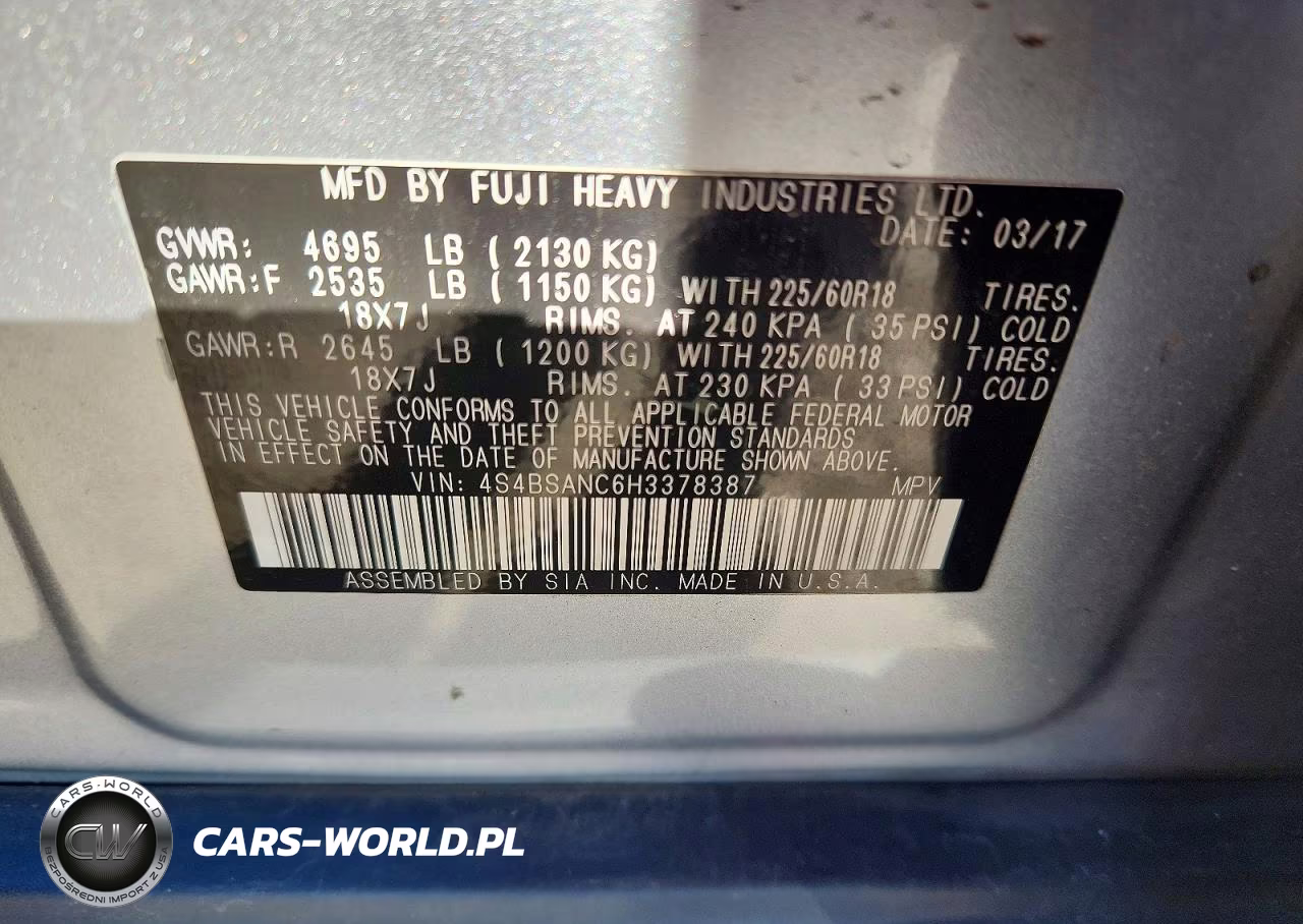 2017 Subaru Outback 2.5I Limited VIN:4S4BSANC6H3378387 - 12