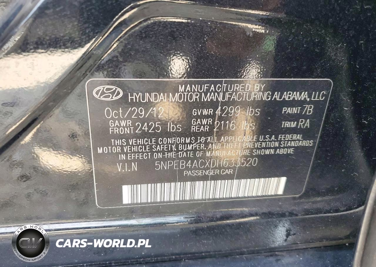 2013 Hyundai Sonata Gls VIN:5NPEB4ACXDH633520 - 12
