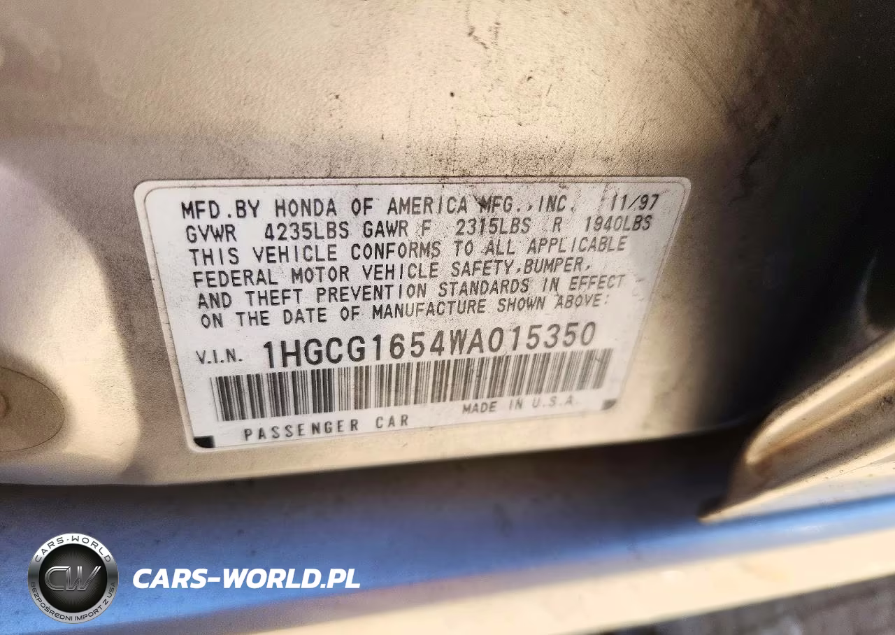 1998 Honda Accord Ex VIN:1HGCG1654WA015350 - 12