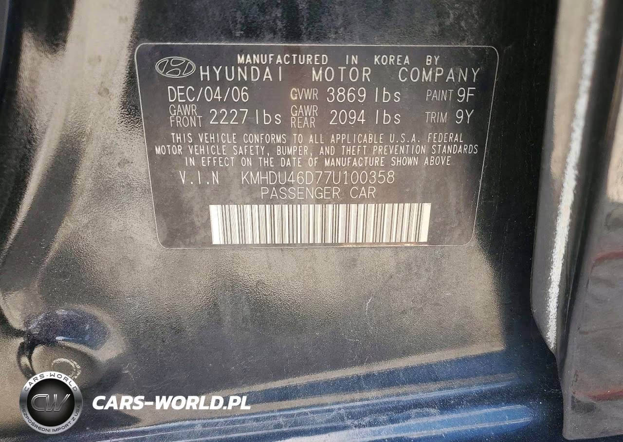 2007 Hyundai Elantra Gls VIN:KMHDU46D77U100358 - 12