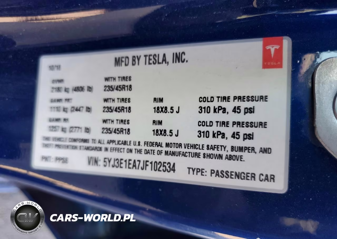 2018 Tesla Model 3 VIN:5YJ3E1EA7JF102534 - 12