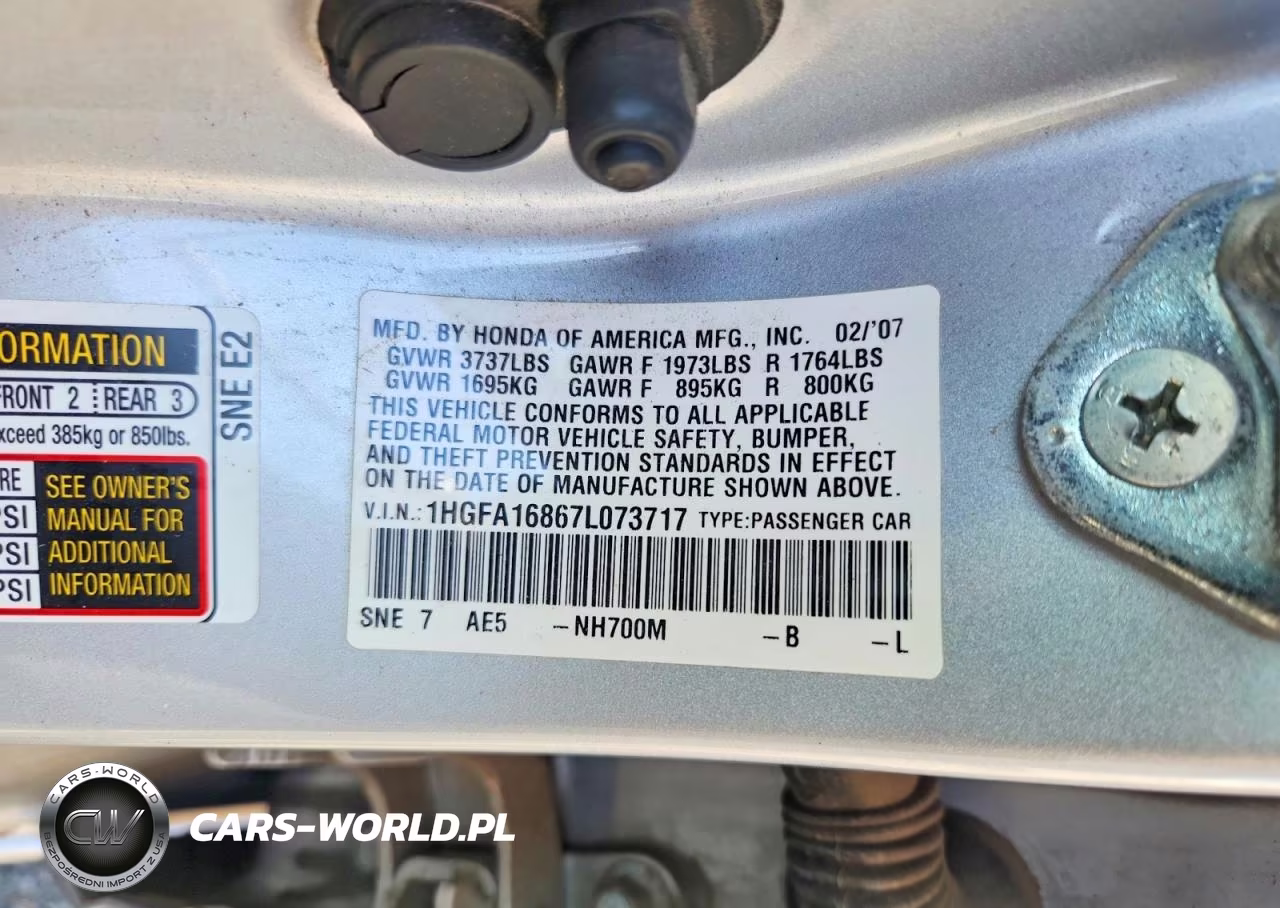 2007 Honda Civic Ex VIN:1HGFA16867L073717 - 12