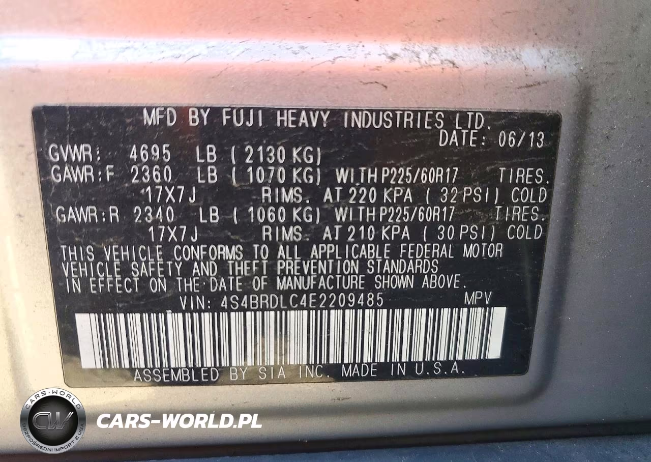 2014 Subaru Outback 3.6R Limited VIN:4S4BRDLC4E2209485 - 12