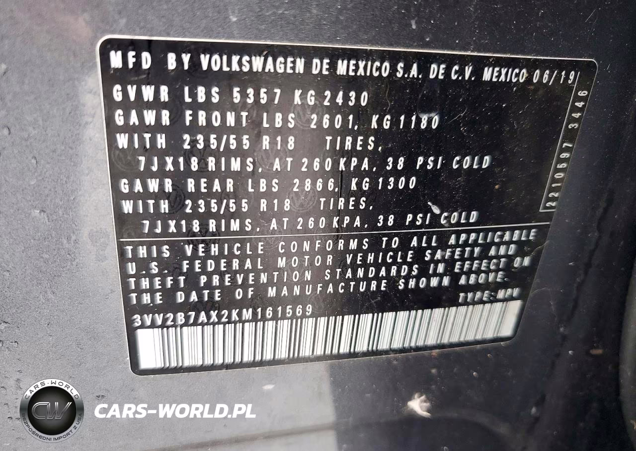 2019 Volkswagen Tiguan Se VIN:3VV2B7AX2KM161569 - 14