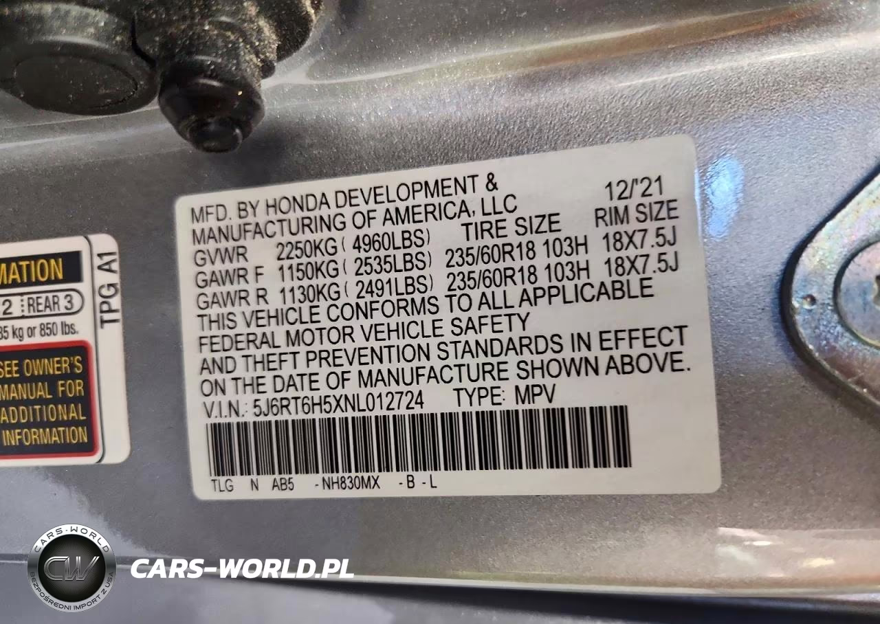 2022 Honda Cr-V Ex VIN:5J6RT6H5XNL012724 - 13