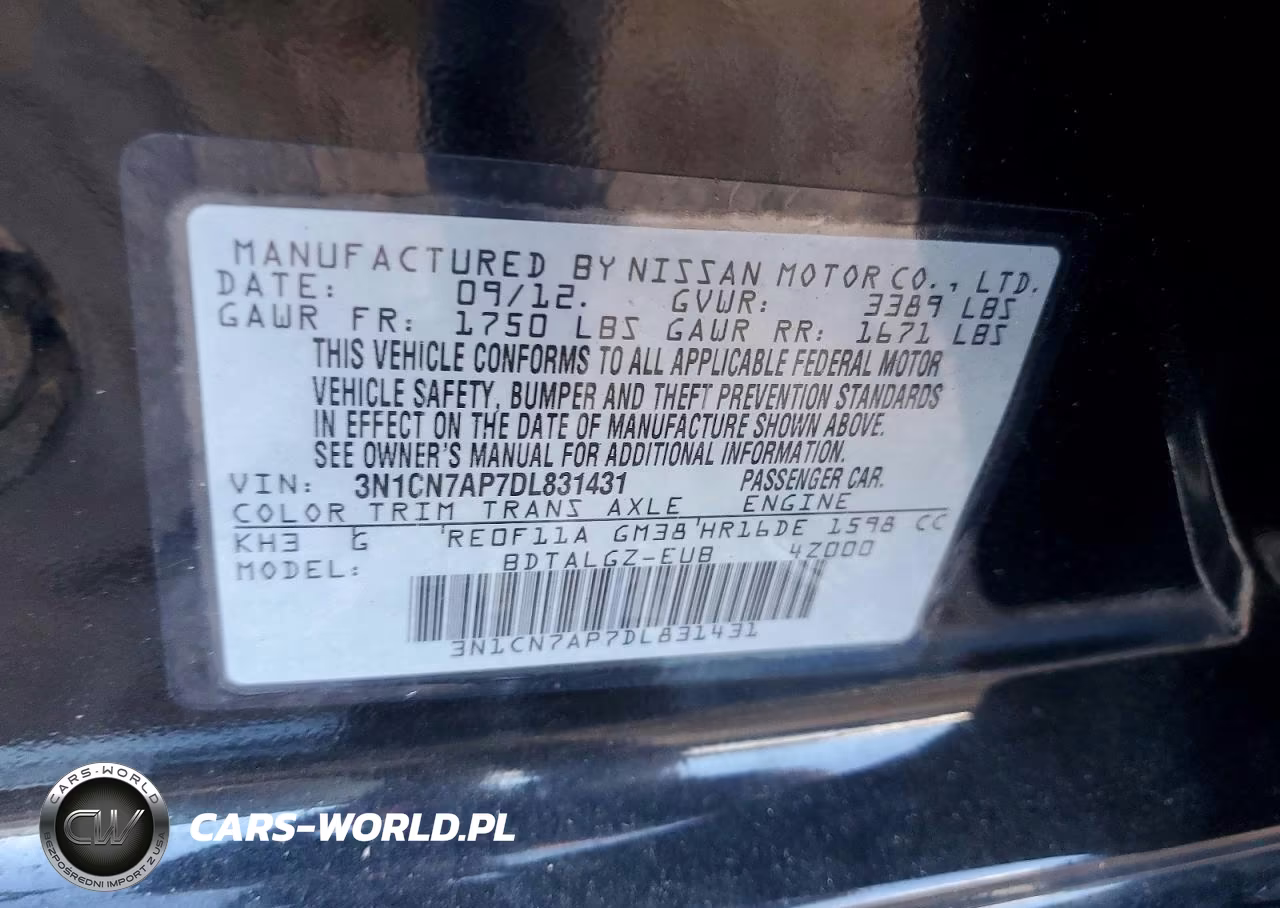 2013 Nissan Versa 1.6 S VIN:3N1CN7AP7DL831431 - 12