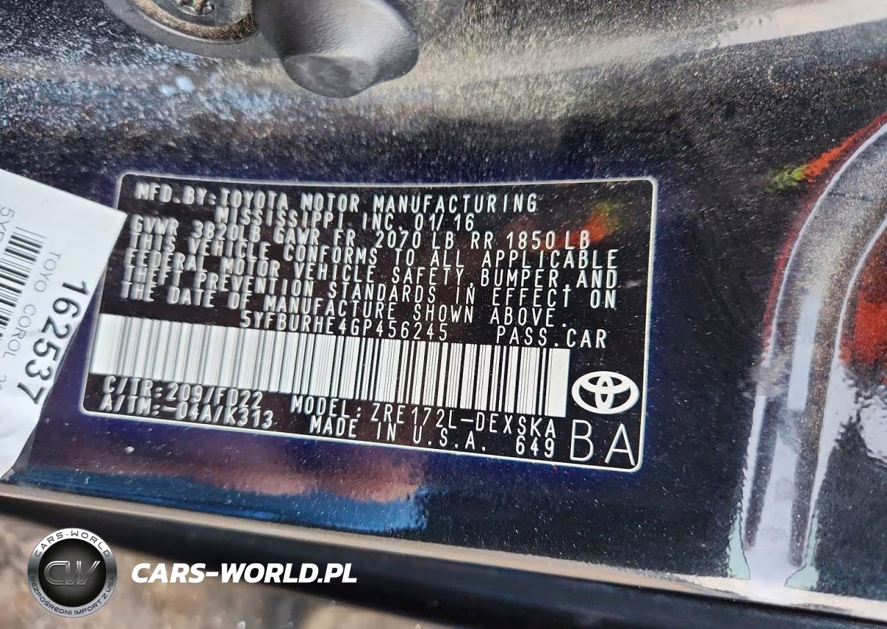 2016 Toyota Corolla S Plus VIN:5YFBURHE4GP456245 - 12