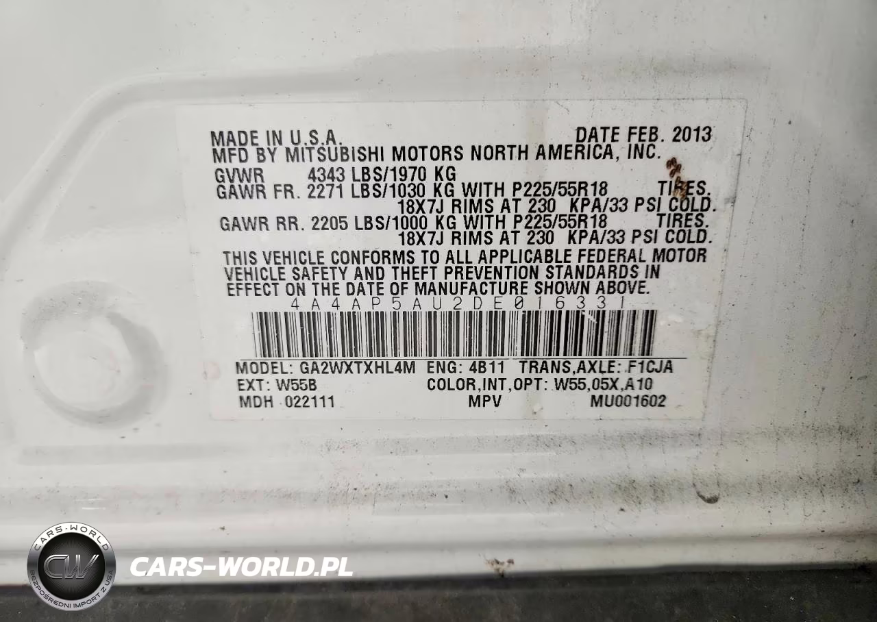 2013 Mitsubishi Outlander Sport Le VIN:4A4AP5AU2DE016331 - 13