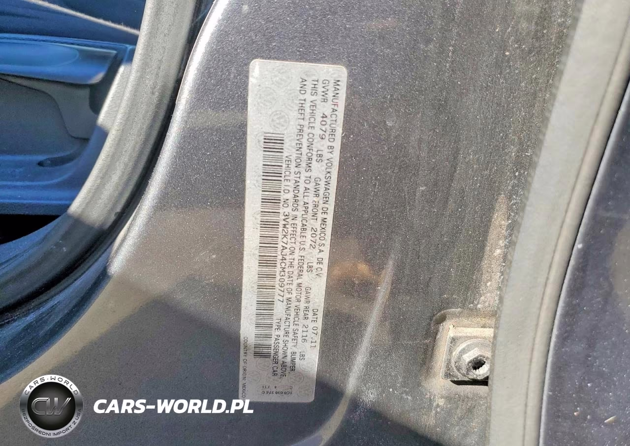 2012 Volkswagen Jetta Base VIN:3VW2K7AJ4CM309777 - 12