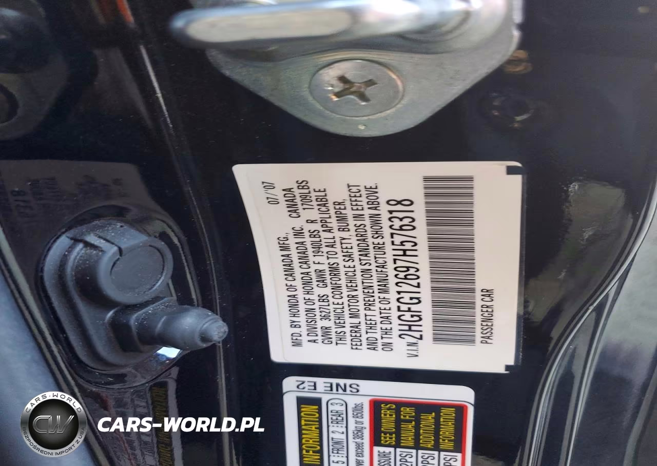 2007 Honda Civic Lx VIN:2HGFG12697H576318 - 12