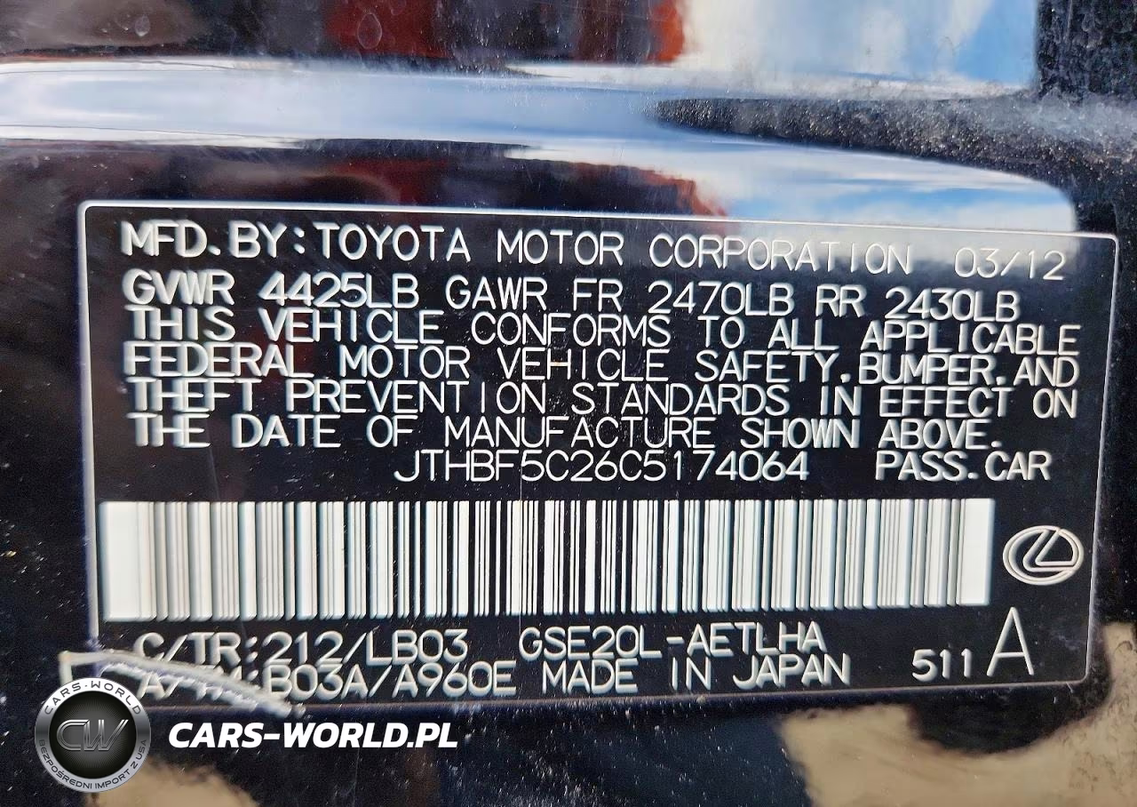 2012 Lexus Is 250 Base VIN:JTHBF5C26C5174064 - 12