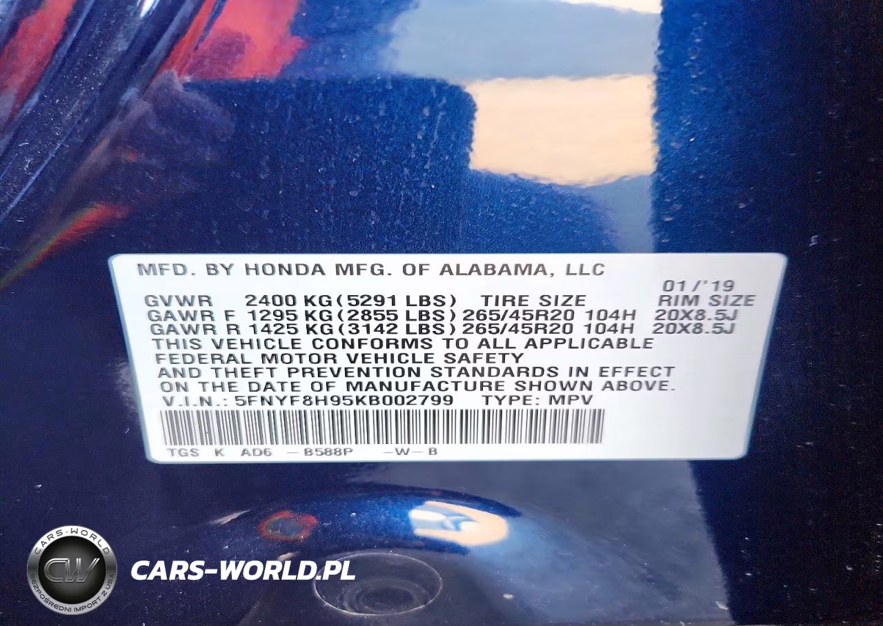 2019 Honda Passport Touring VIN:5FNYF8H95KB002799 - 13
