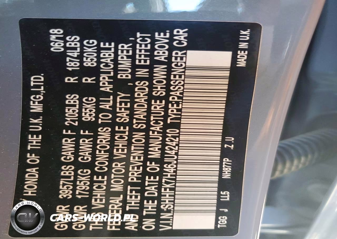 2018 Honda Civic Sport VIN:SHHFK7H46JU424210 - 12