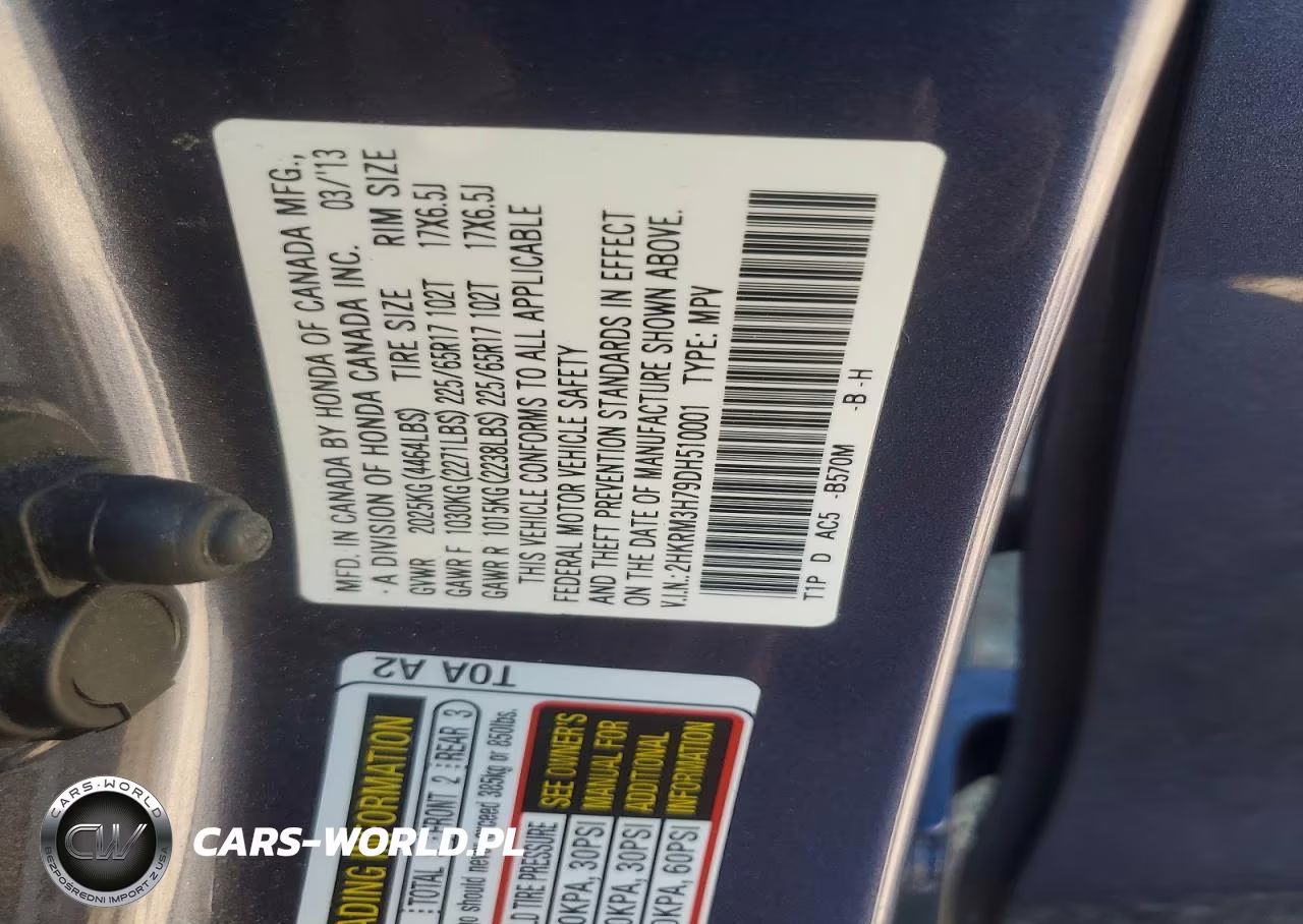 2013 Honda Cr-V Exl VIN:2HKRM3H79DH510001 - 14