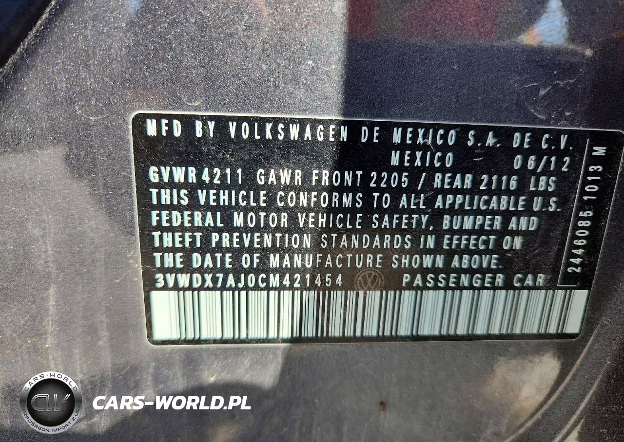 2012 Volkswagen Jetta Se VIN:3VWDX7AJ0CM421454 - 13