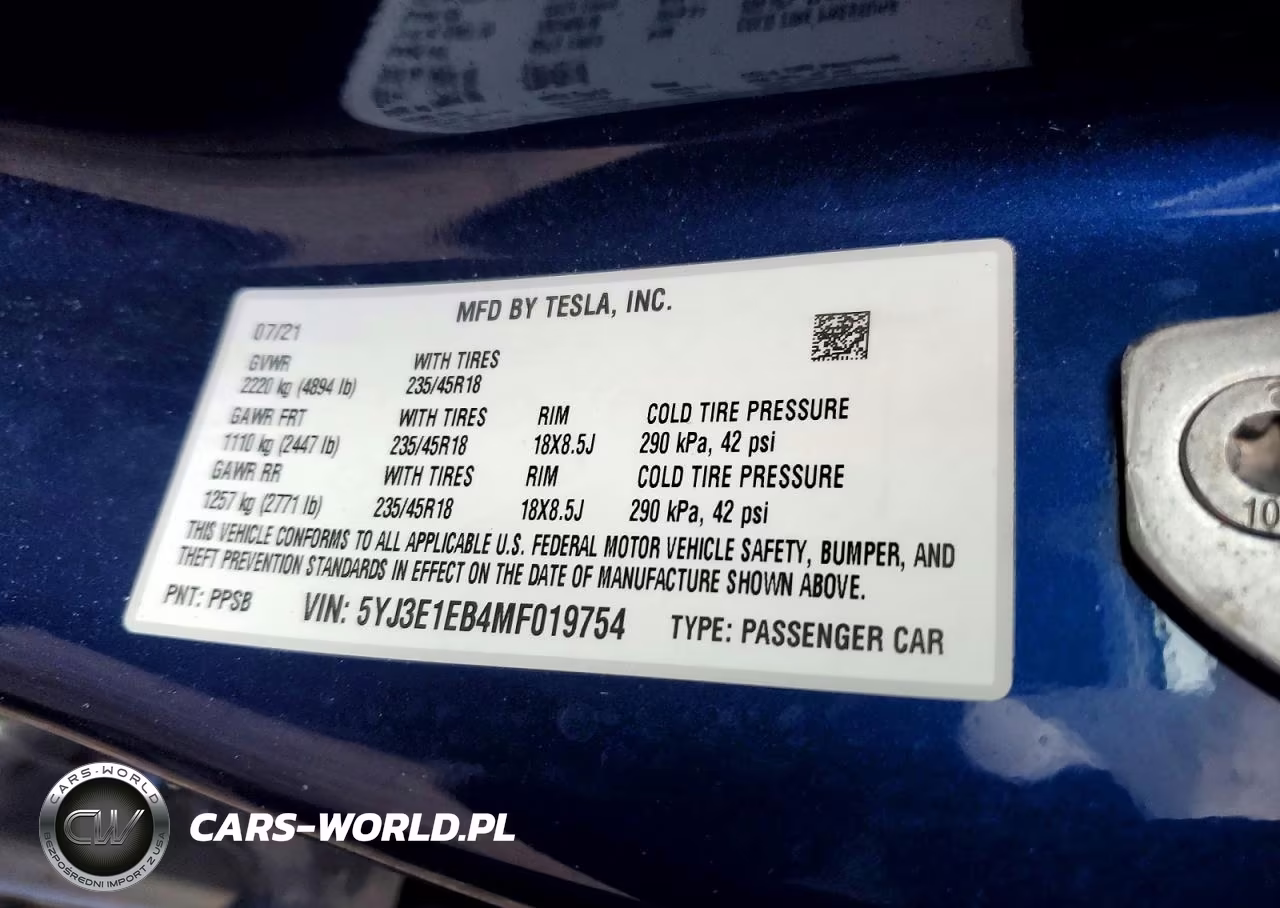 2021 Tesla Model 3 VIN:5YJ3E1EB4MF019754 - 12