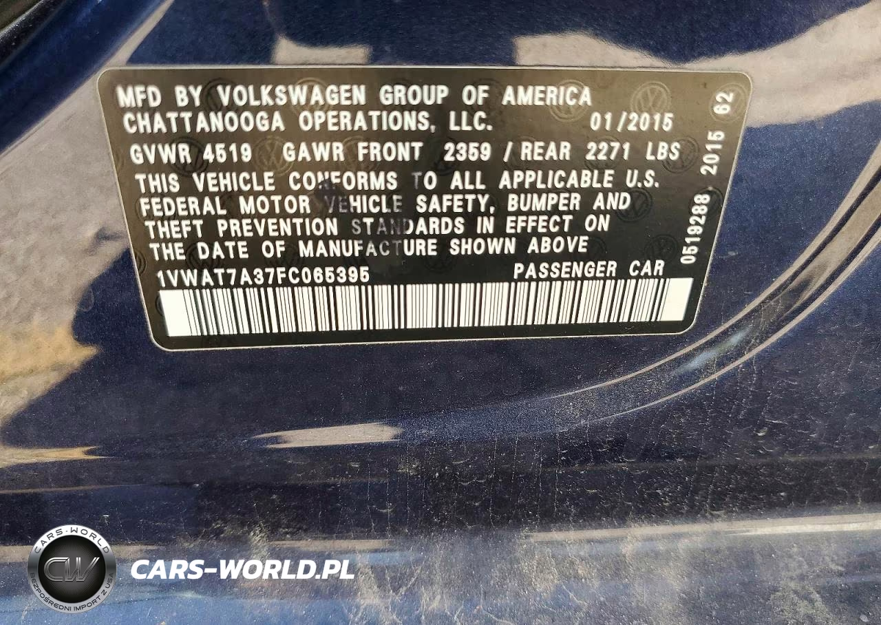 2015 Volkswagen Passat S VIN:1VWAT7A37FC065395 - 12