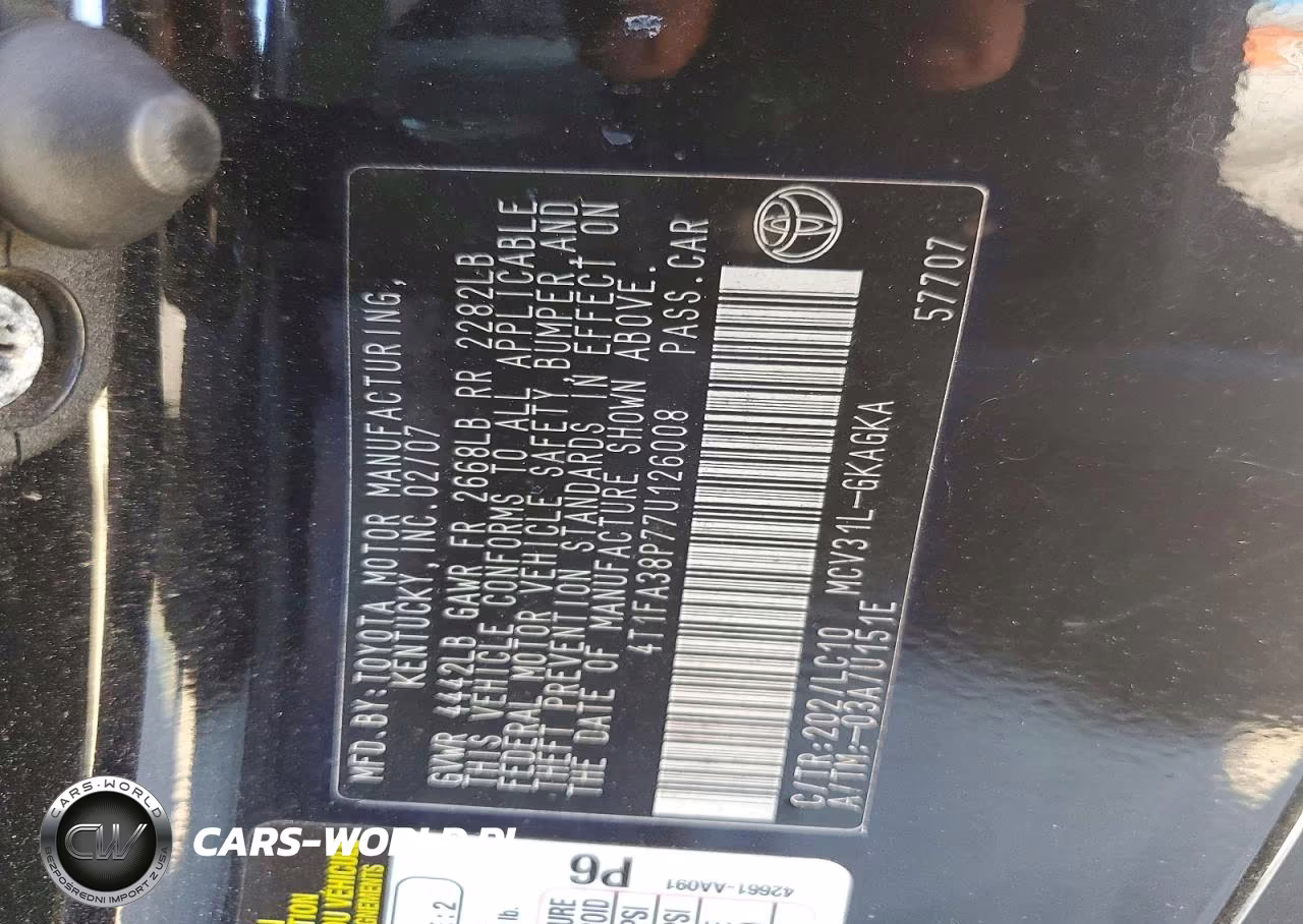 2007 Toyota Camry Solara Sle V6 VIN:4T1FA38P77U126008 - 12